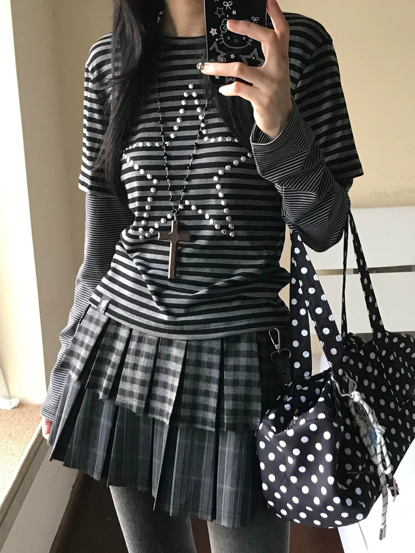 Y2K Star Rhinestone Stripe Long Sleeve Top for Autumn