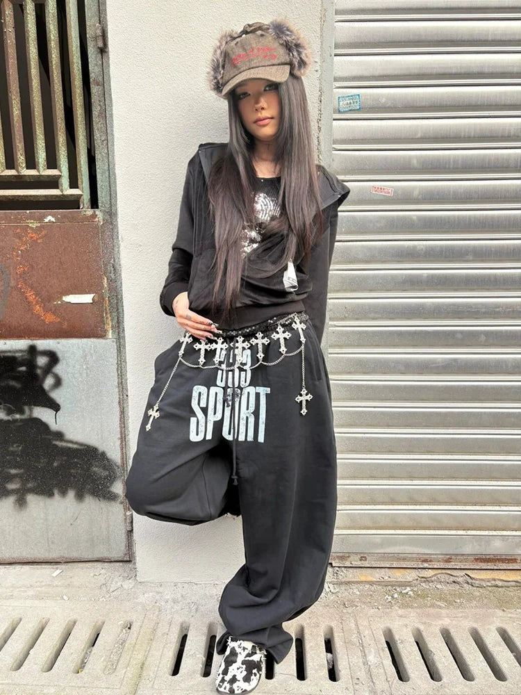 American Black Baggy Sweatpants Heavyweight Relaxed Fit Pants