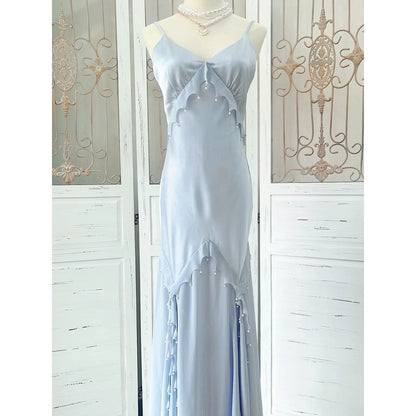 Mermaid French Satin Luxury Spaghetti Strap Gown Dress – Resort and Party Dress