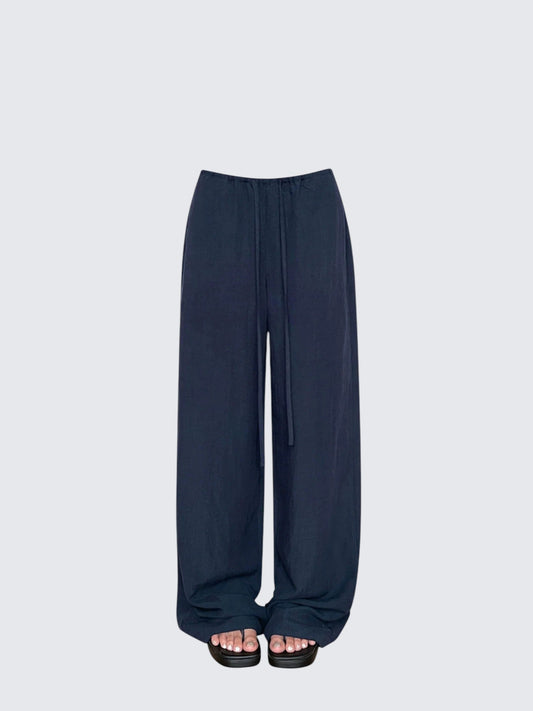 Linen Low Rise Wide Leg Pants
