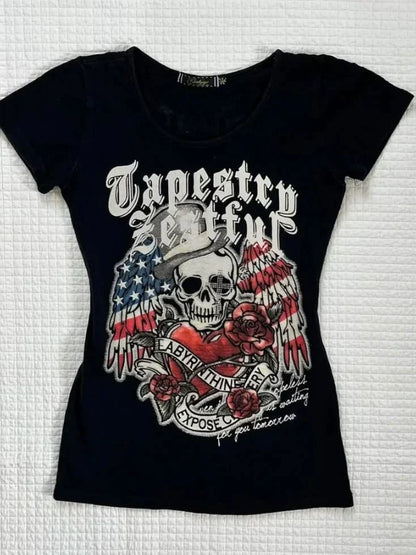 Spine-Wing Print Rock Punk Y2K T-Shirt