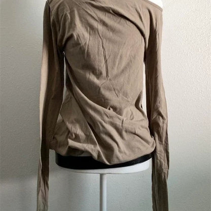 Brown Vintage Skull Off-The-Shoulder Fitted Y2K T-Shirt