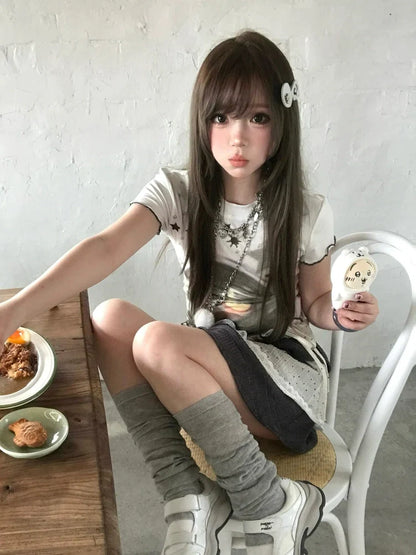 Vintage Y2K White Ruffle Tee