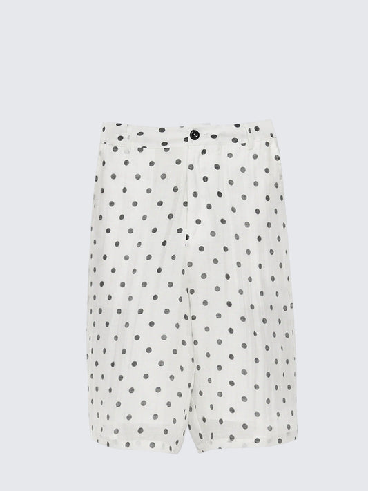 White Polka Dot Wide Five Pants