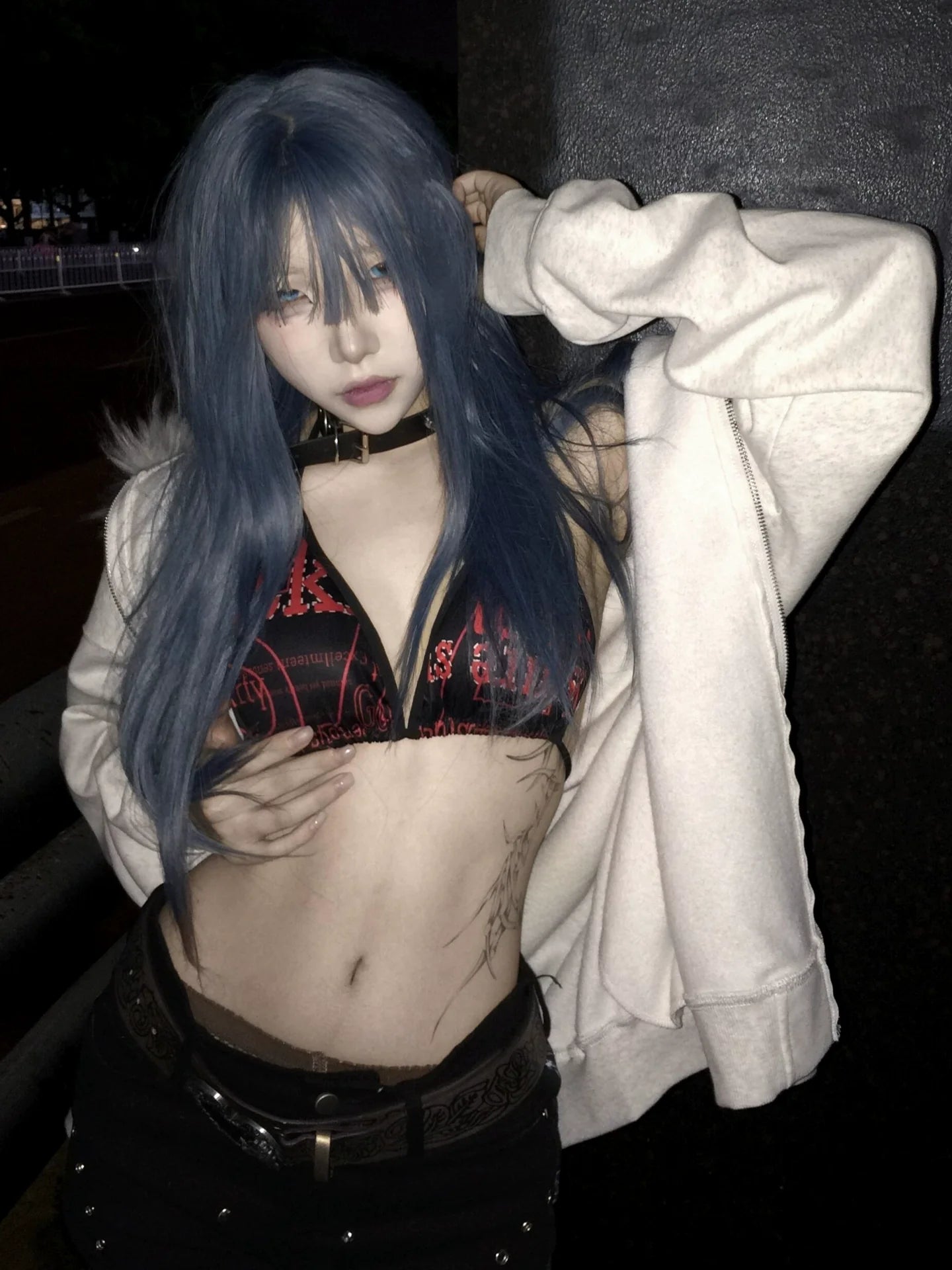 Y2K Vintage Fur Collar Zip-Up Hoodie Heavyweight Visual Kei Streetwear Jacket