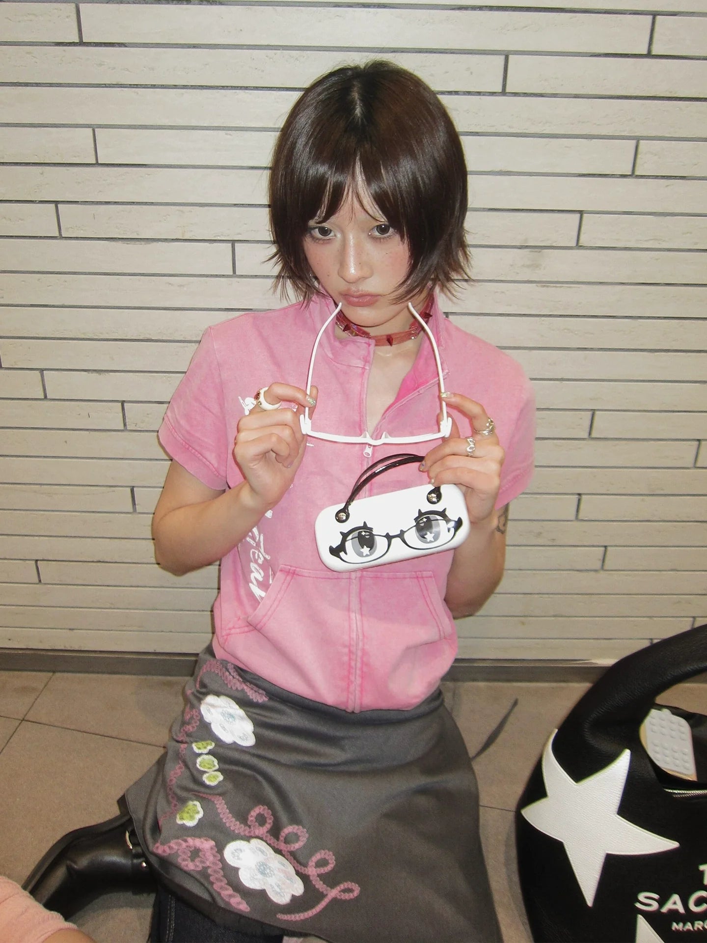 Y2K Stand Collar Short Sleeve Crop Cardigan Layered T Shirt Top