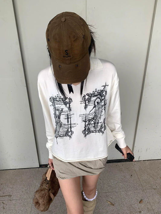 Y2K White Angel & Death Polo Tee