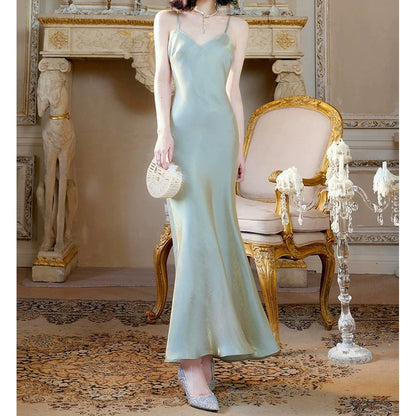 French Summer Fishtail Spaghetti Strap Resort Gown Dress