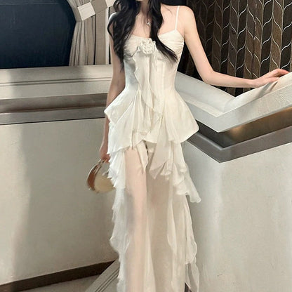 Chiffon Ruffle Strap Top & Pants Vacation Set