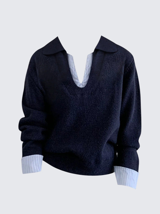 Korean Colorblock Layered Long Sleeve Knit