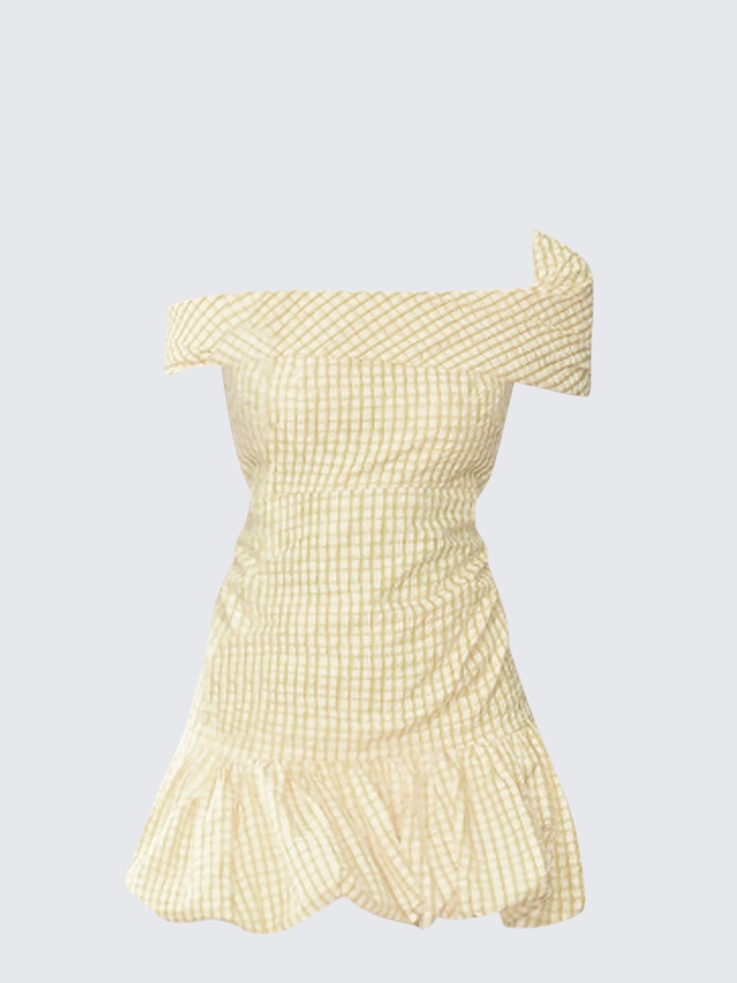 French Yellow Check Shoulder Dress