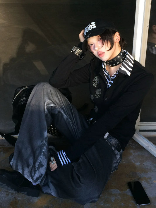 Y2K Fake Layer Polo Long Sleeve Tee Autumn-Winter Slim Fit Visual Kei Punk Top