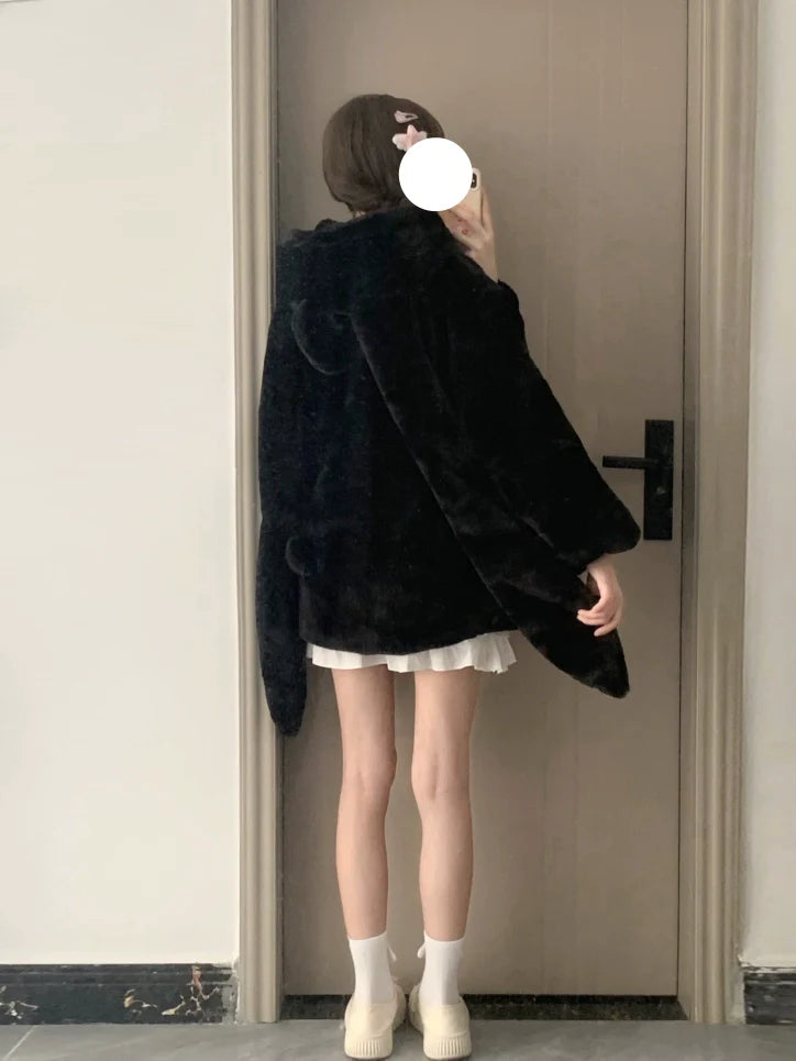 Fufu Bunny Ear Faux Fur Coat