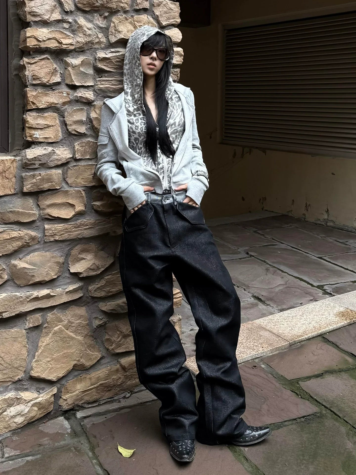 Y2K Patchwork Leopard Hoodie Jacket for Early Autumn