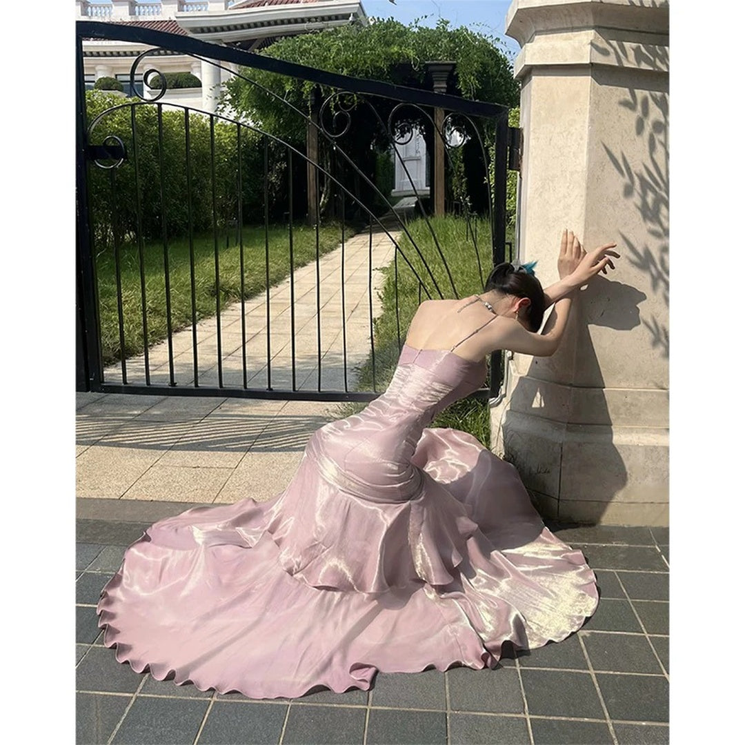 French Ruffle Spaghetti Strap Birthday Gown Dress