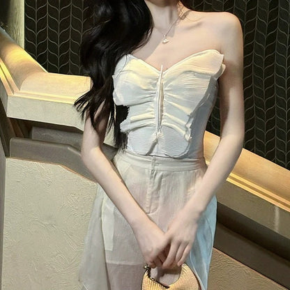 Strapless Butterfly Bone Top Chiffon Pants Set