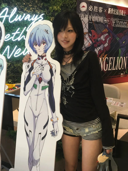 Black Punk Y2K E-girl Draped Neck Fake Two-Piece Print Unique Design Long Sleeve Top