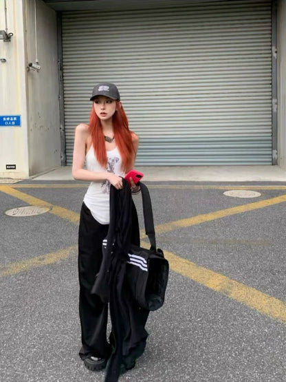 White Mesh Fake Two-Piece Dog Print Y2K Tank Top