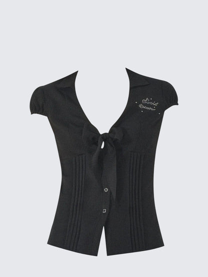 Korean Bow Tie Short Sleeve Shirt