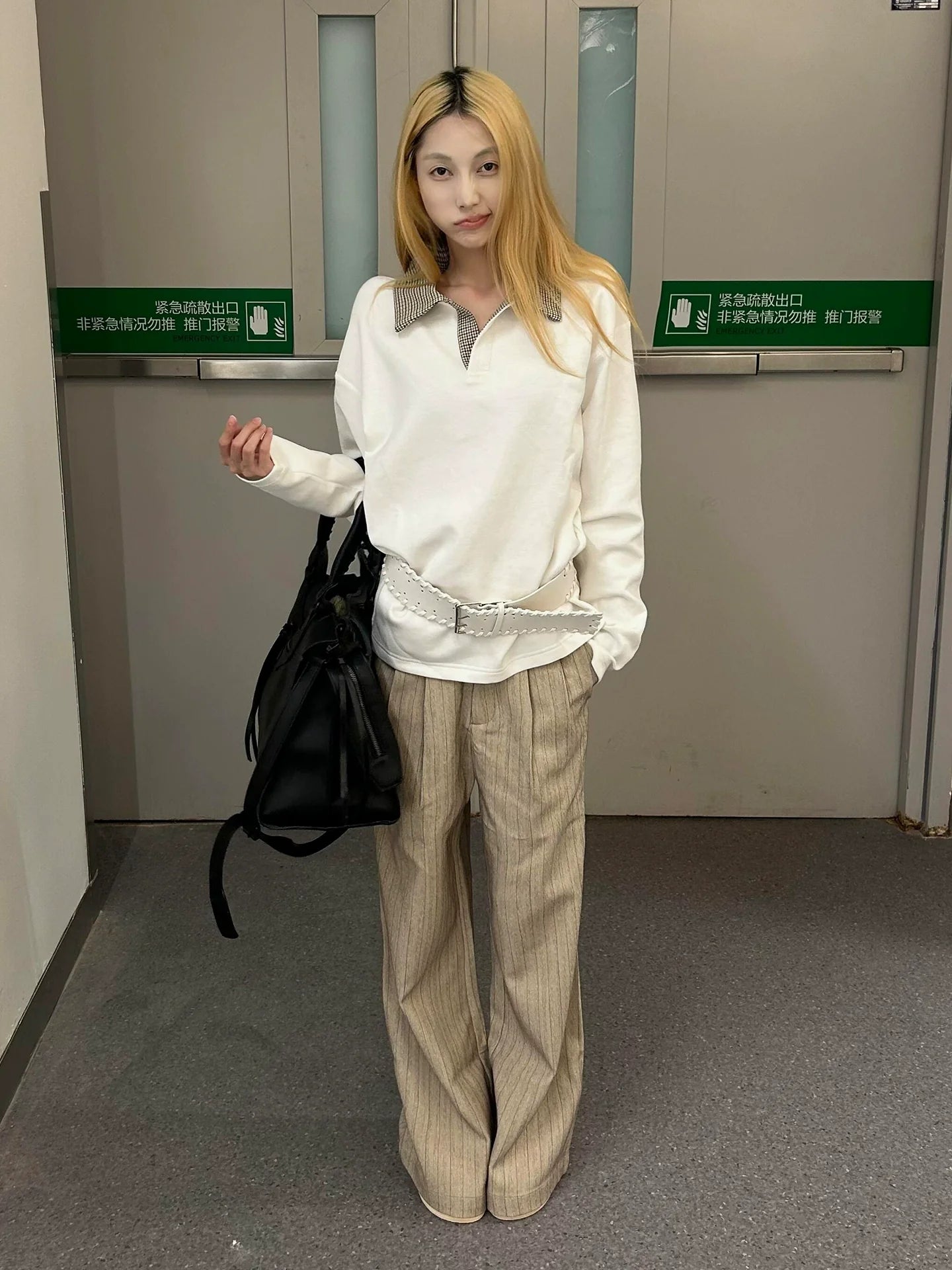 Houndstooth Polo Long Sleeve Tee Old Money Textured Air Layer Top