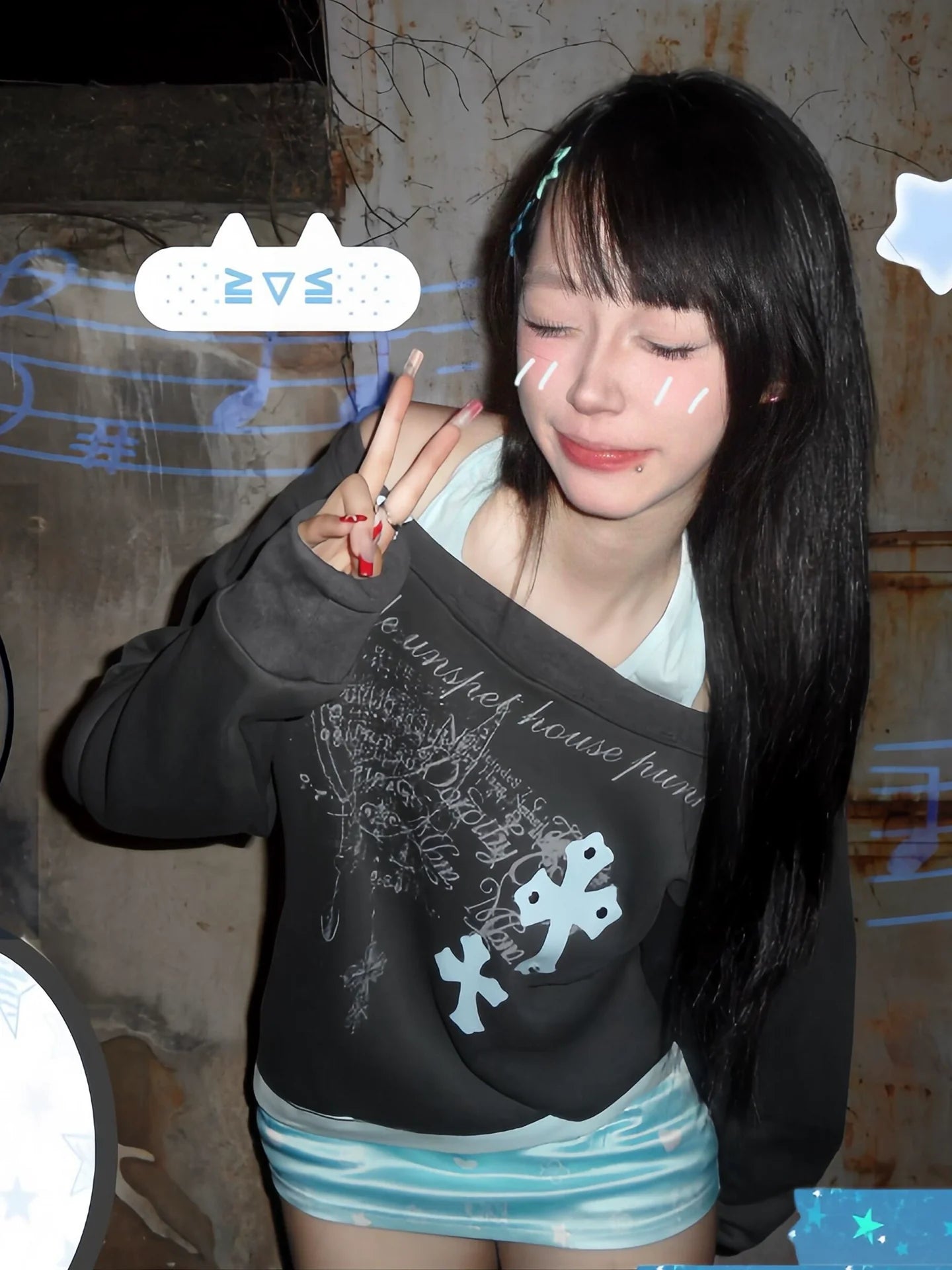 American Halter Faux-Layered Off-Shoulder Sweatshirt Cropped Y2K Top