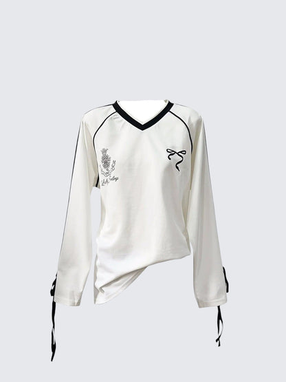American V-Neck Bow Athletic Tee
