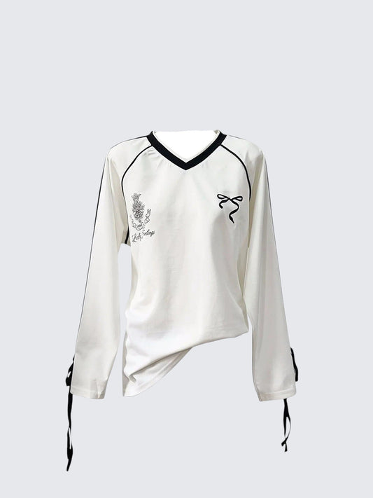 American V-Neck Bow Athletic Tee