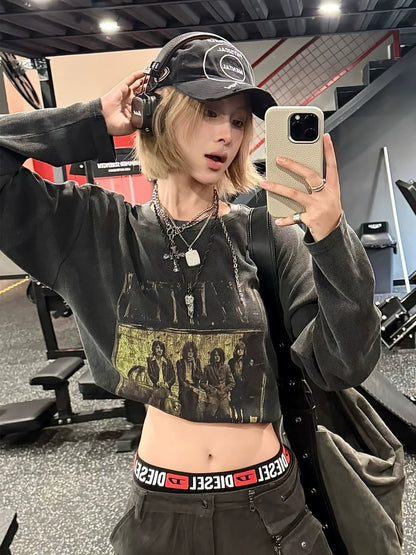 American Vintage Waffle Long Sleeve Tee Heavy Washed Retro Top