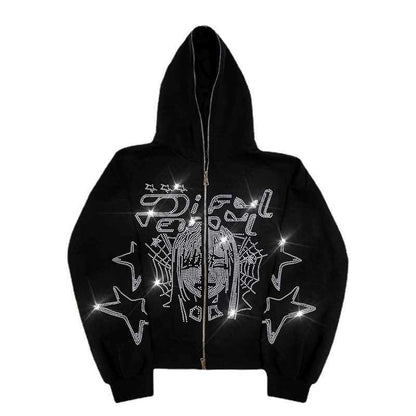 Y2K Punk Anime Rhinestone Hoodie