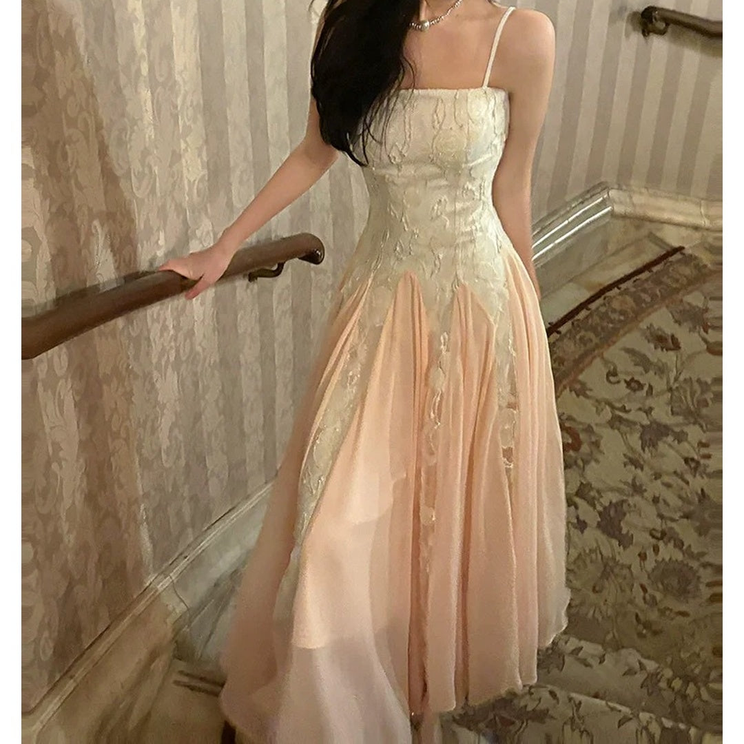 French Lace Embroidered Mesh Gown Dress