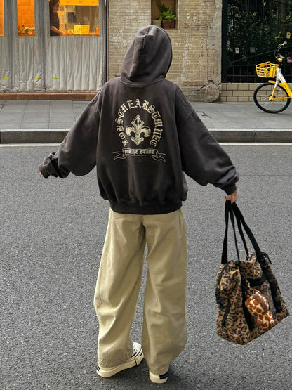 American Vintage Gothic Hoodie Jacket  Unisex Zip-Up Oversized Street Outerwear