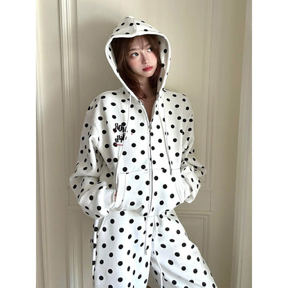 Retro Polka Dot Embroidered Hoodie
