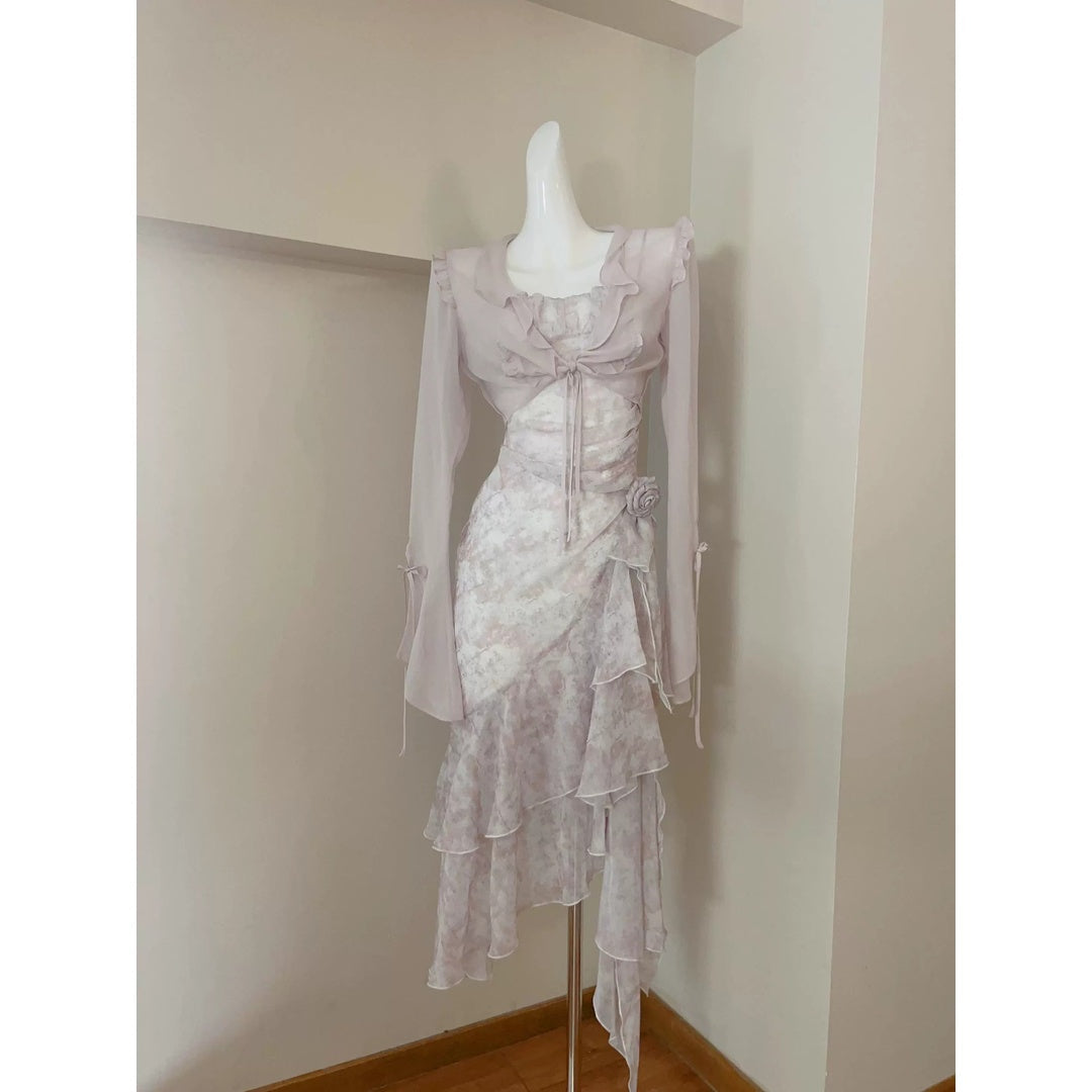 Purple Bow Silk Long Sleeve Blouse