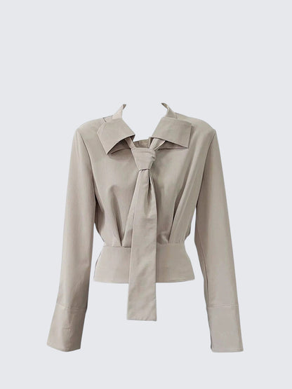 High Knowledge Tie Waist Long Sleeve Shirt