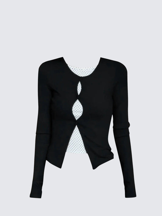 Hollow Polka Dot Knit Cardigan Women