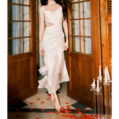 French Lace Asymmetrical Mermaid Gown Dress