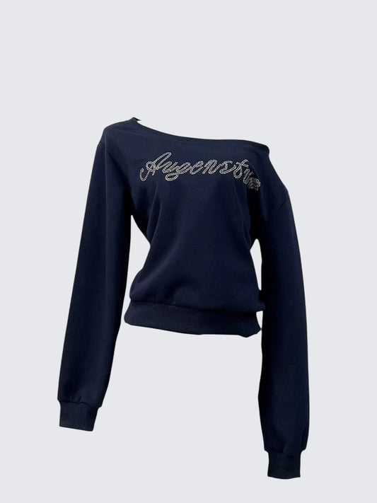 American Vintage Slanted Letter Print Long Sleeve T-Shirt