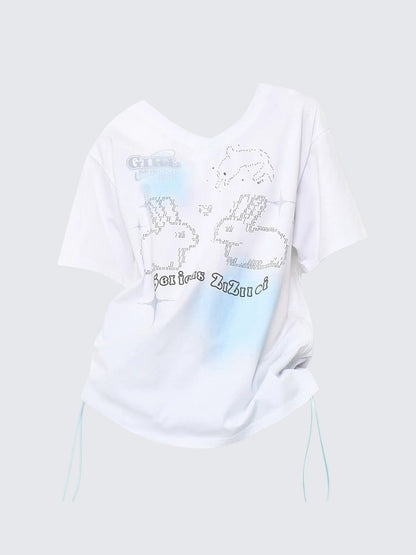 Rabbit Print Drawstring Tee
