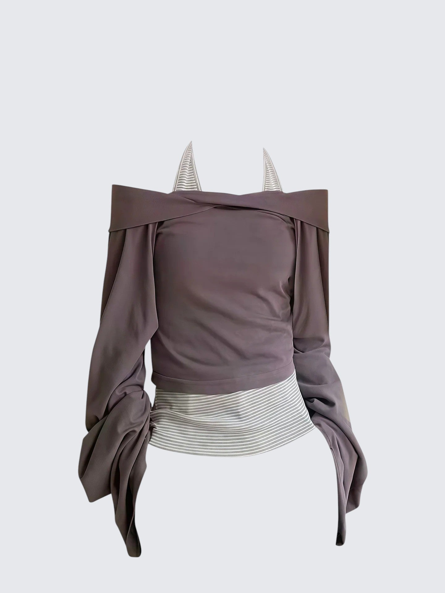 Korean Off Shoulder Striped Long Sleeve Set