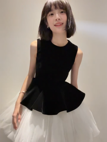 Black 3D Velvet-Mesh Ballet-Inspired Tutu Dress