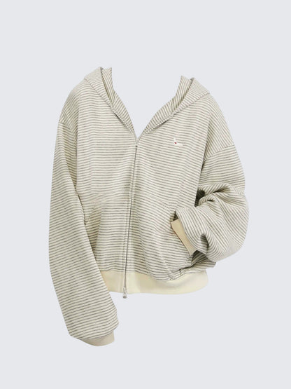 Korean Relaxed Stripe Hoodie Cardigan