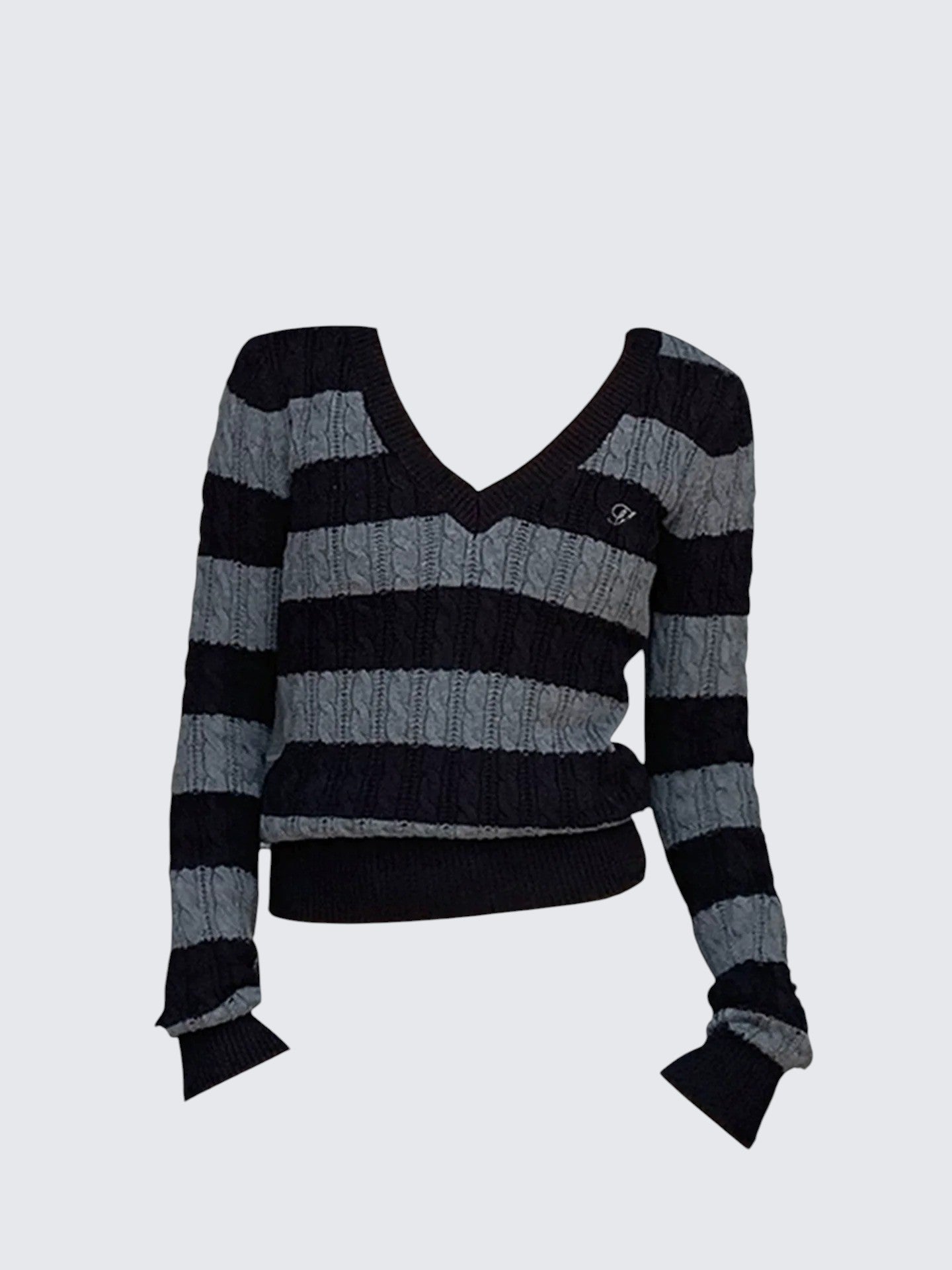 Cable Striped V-Neck Knit Sweater Women