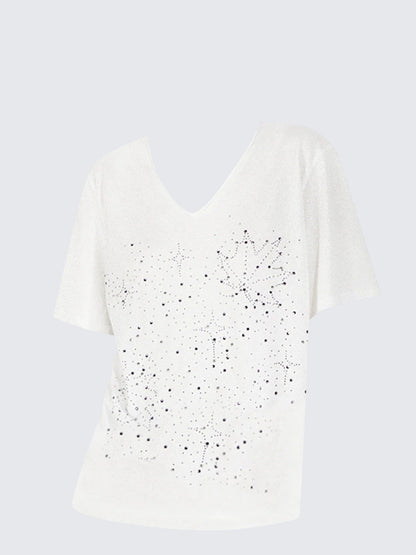 Rhinestone V Neck Relaxed Tee