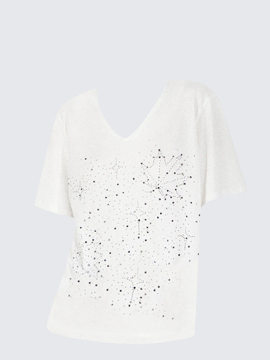 Rhinestone V Neck Relaxed Tee