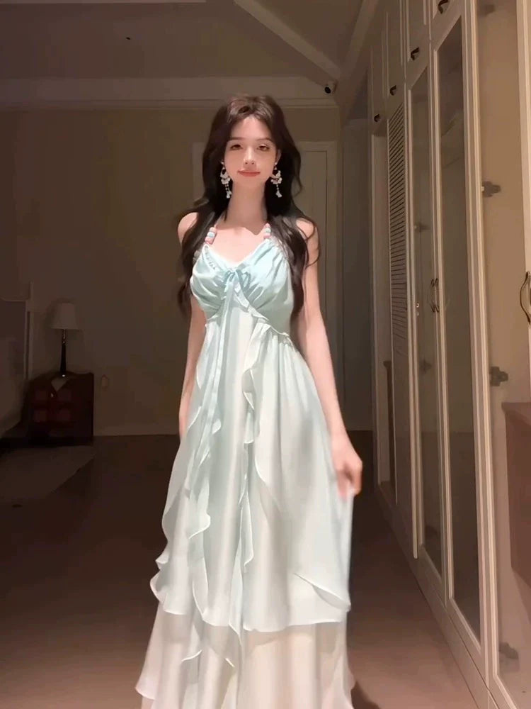 Beach Vacation Backless Slip Dress with Atmospheric Vibe