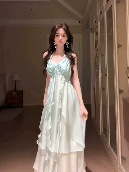 Beach Vacation Backless Slip Dress with Atmospheric Vibe