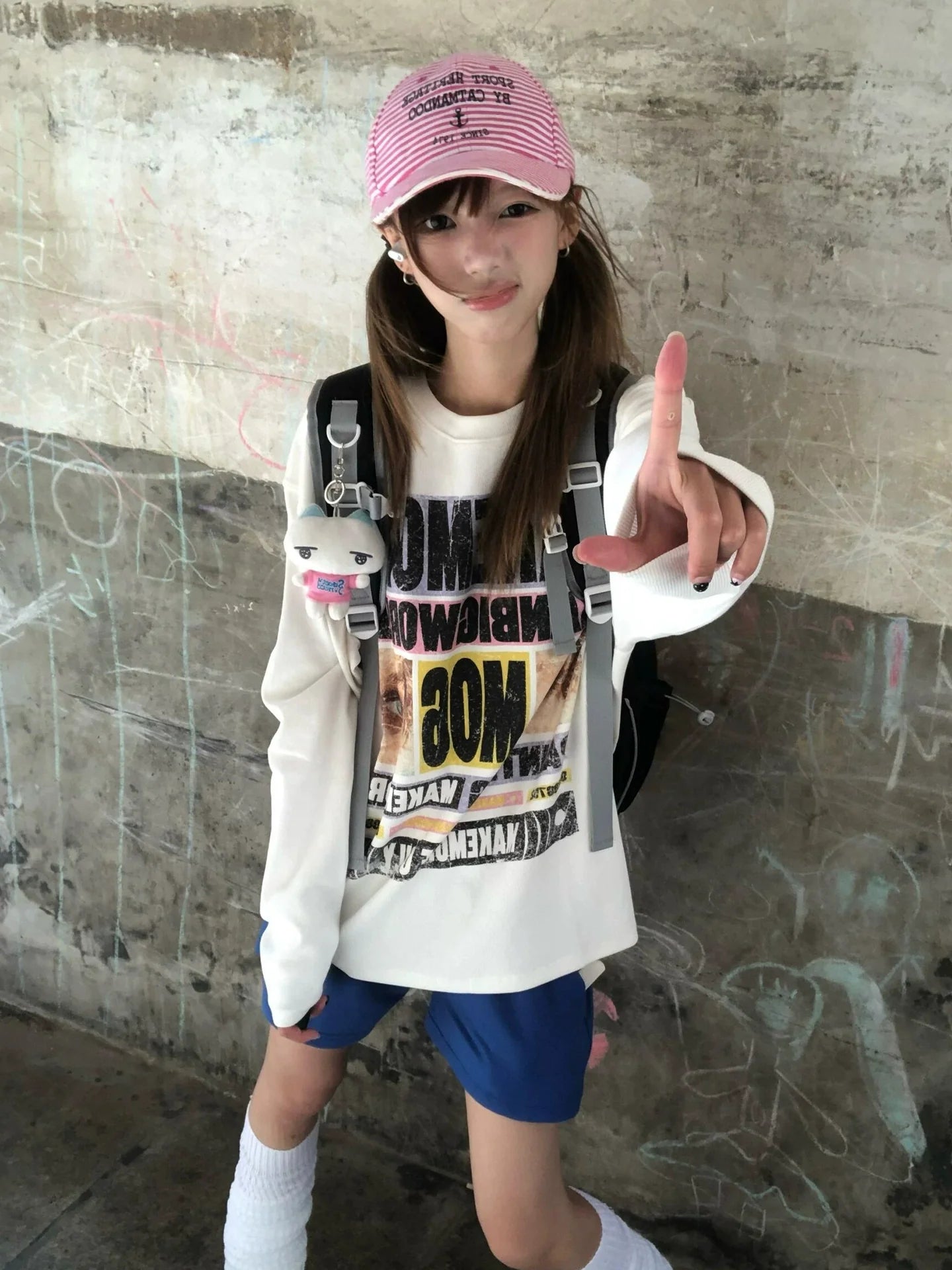 Retro Letter Print Long Sleeve T Shirt Loose Fit Couple Top