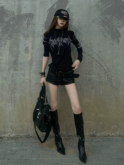 Y2K Black Fitted Long Sleeve Layering Top