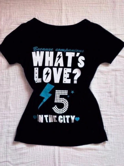 Black Subculture Y2K E-girl Abi American Retro Letter Print Slim Light Subculture Short Sleeve Top