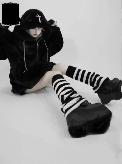 Dark Punk Lamb Ear Faux Fur Coat